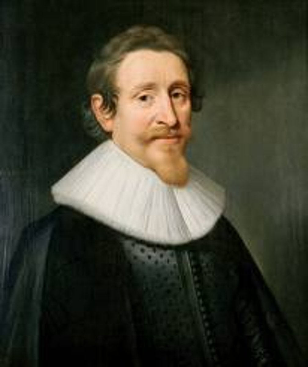 <p>a Dutch political scientist and theologian, Grotius argued that certain "natural laws" and the common interests of different states should govern international relations, not warfare, force or religion; his ideas heavily influenced the Peace of Westphalia in 1648</p>