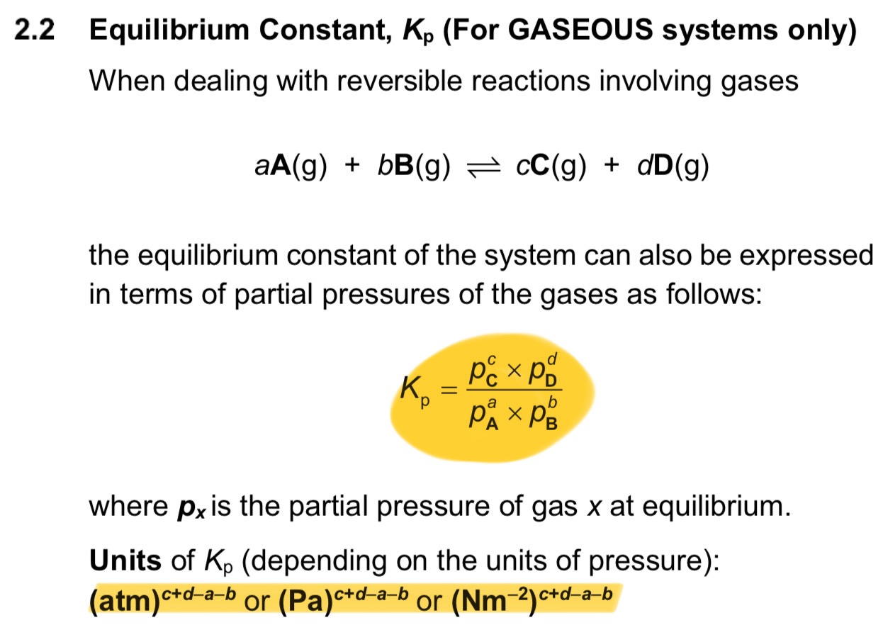 <p>note: Kp expression only includes gases, not solids or liquids</p>