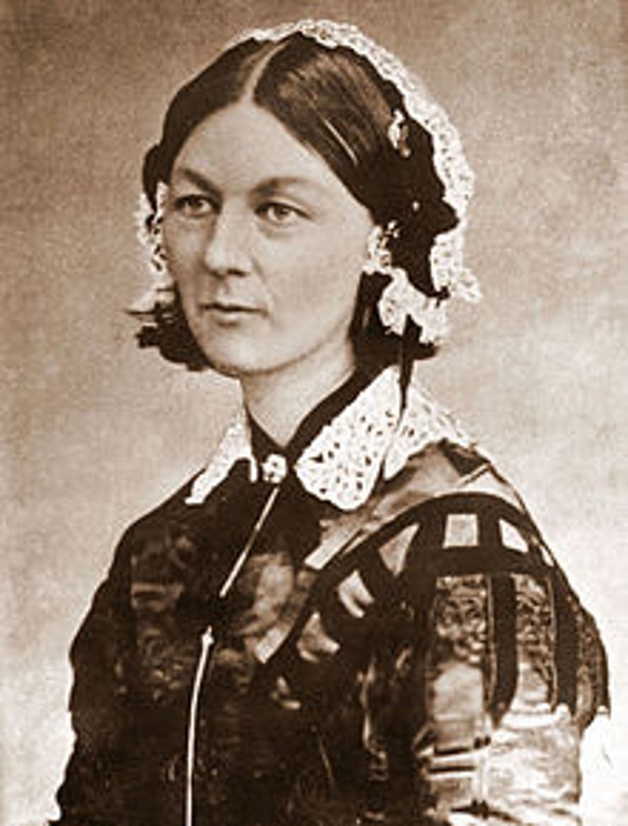 <p>Founder of modern nursing; started first organized program to train nurses; first practicing nurse epidemiologist; connected sanitation with cholera and dysentery</p>