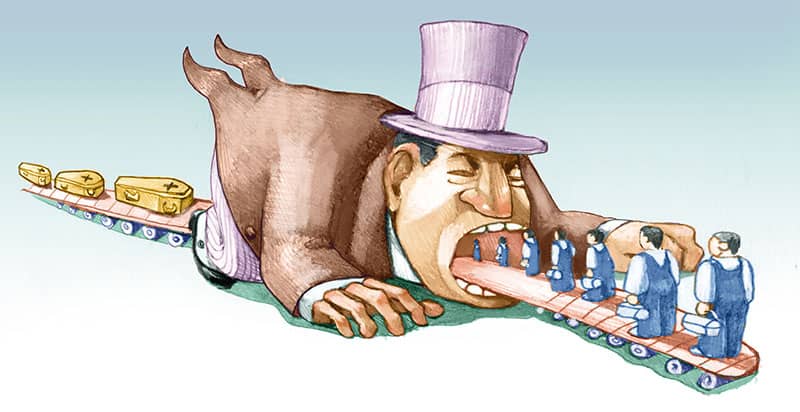 <p>condition where people are disconnected from and lack ownership of the products they make</p><ul><li><p>basic state of being in capitalist society</p></li><li><p>individuals feel isolated, unworthy, and insignificant</p></li><li><p>counter to human nature aka creativity, control over one’s activities, cooperation with others</p></li></ul><p></p>