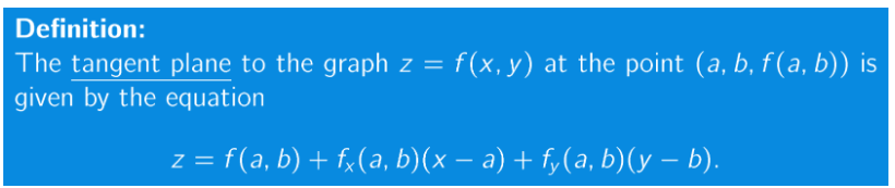 <p>Also called linearization at (x, y) = (a, b)</p>