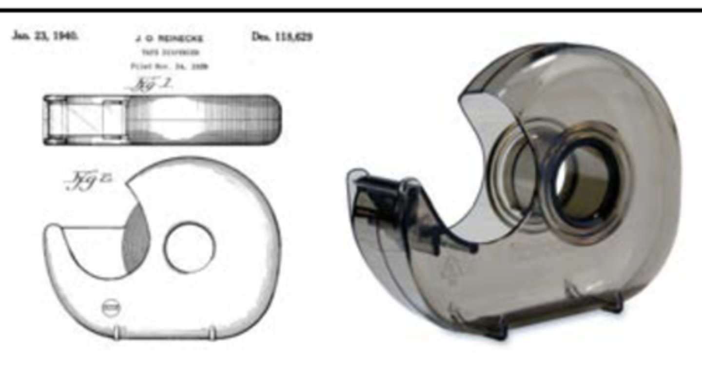 <p>Scotch Tape H127 reloadable dispenser 1940<br>early version was 2 part plastic mold that was screwed together<br>later version has snap fit plastic and is still used today<br><br>example of how packaging and dispensing ease use and promote usage</p>