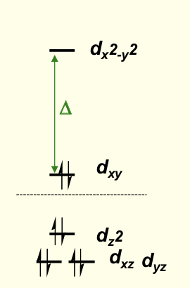 <p>pushes lower down orbitals more so more energy gained </p>