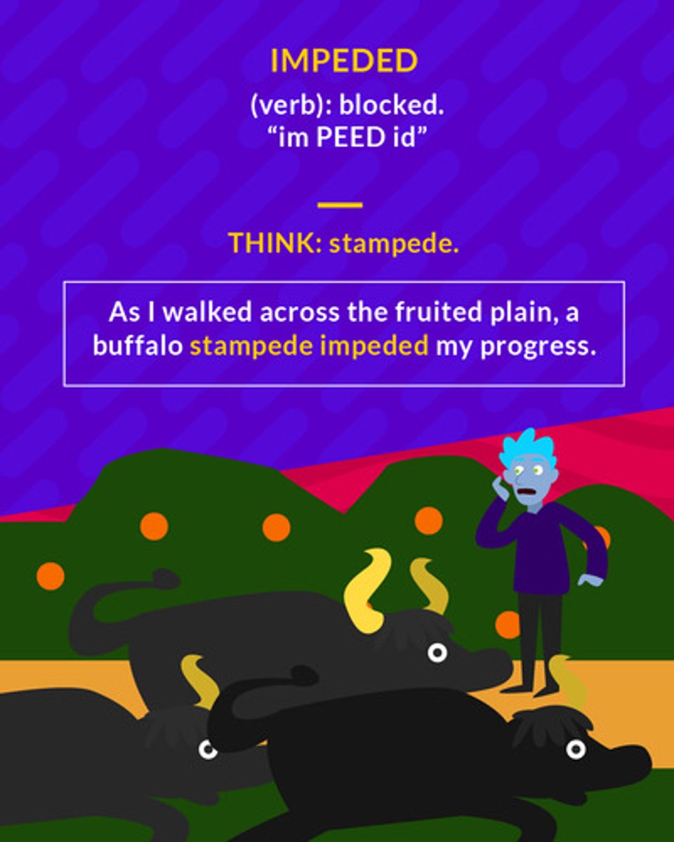 <p>(adj.) blocked; obstructed</p>