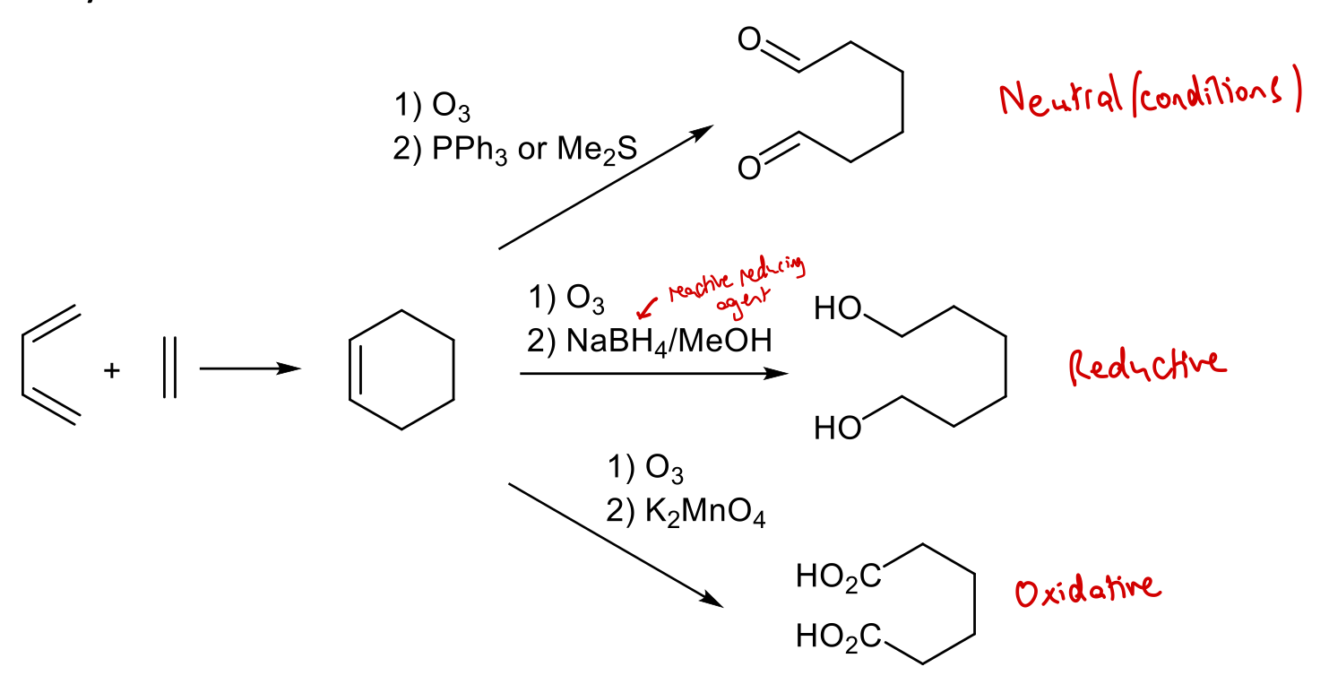 <p>Obtained when used in conjunction with a <strong>second stage ozonolysis</strong>.</p>