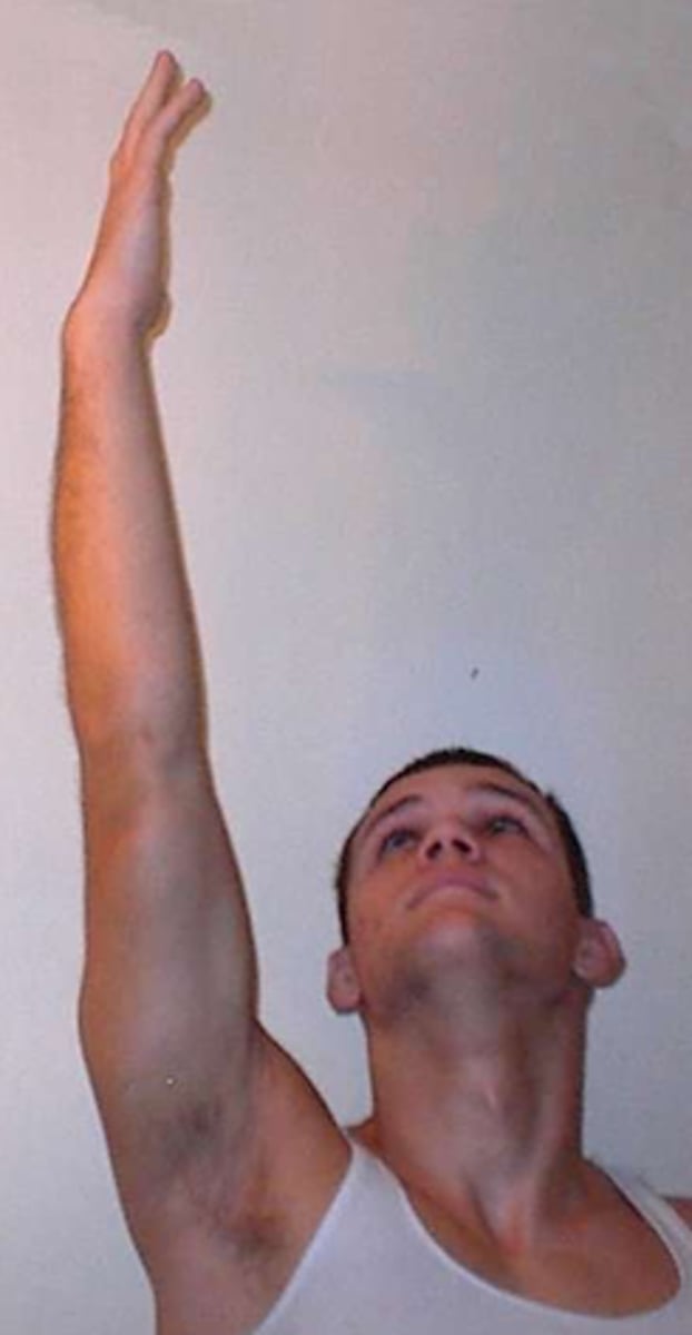 <p>shoulder flexion, abduction, shoulder ER, elbow extension</p>