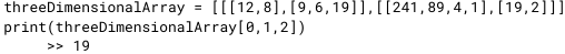 <ul><li><p>a three-dimensional array can be visualised as a multi-page spreadsheet and can be thought of as multiple 2D arrays</p></li><li><p>selecting an element in a 3D array requires the following syntax to be used: threeDimensionalArray[z,y,x]​, where z is the array number, y is the row number and x is the column number</p></li></ul><p></p>