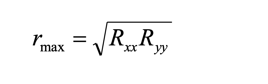The maximum possible correlation between two variables is equal to the square root of the product of their respective reliabilities.