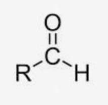 <p>Carbon with an oxygen double bond, and connected to either two hydrogens or a hydrogen and a carbon</p>