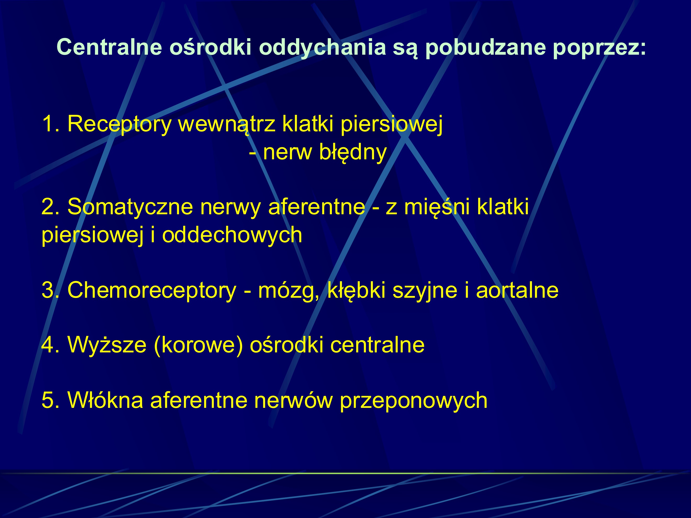 <p><span>Aferentne informacje z receptorów podraznieniowych wywoluja zwiekszo-ne odczuwanie dusznosci, zas pobudzenie receptorów typu stretch ma raczej dziatanie hamujace.</span></p>