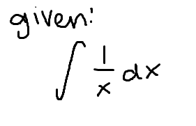 <p>The integral of 1/x</p><p>(note: this is NOT the same as 1/u)</p>
