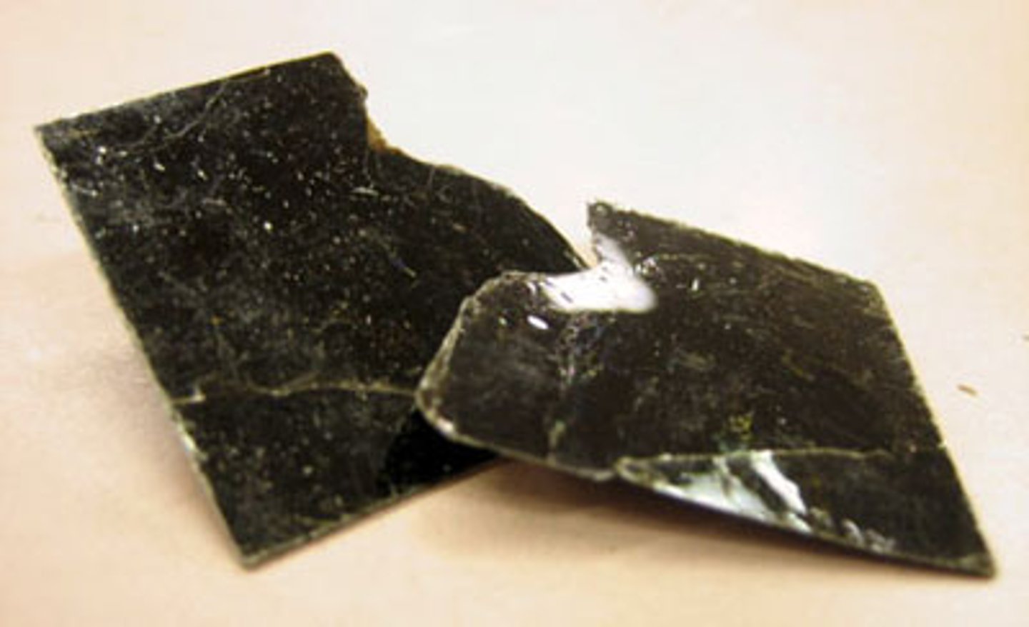 <p>Rock-forming mineral; hardness 2.5-3, black to brownish black, one perfect cleavage, forms sheets</p>
