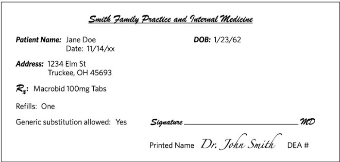 <p>The medical assistant prepares a written prescription for the physician as follows.  What information did the medical assistant leave out?</p><p></p><p>A. Quantity to dispense and directions for taking the medication</p><p>B. Superscription and EIN</p><p>C. Quantity to dispense and EIN</p><p>D. Directions for taking the medication and repetatur</p>