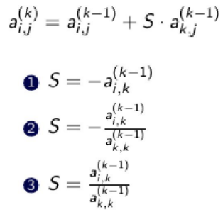 <p>Mi az S helyes értéke a Gauss-elimináció transzformációs képletében?</p><p></p>