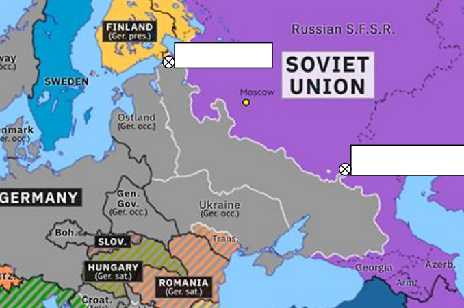 <p>Plaats Leningrad en Stalingrad op deze kaart</p><p></p>