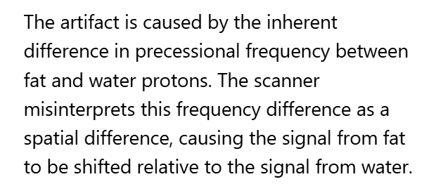 <p>C. Differing frequencies of fat and water</p>