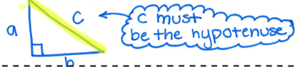 <p>a side opposite the 90 degree angle <em>LARGEST SIDE IN A RIGHT TRIANGLE</em></p>