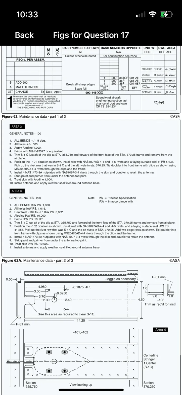 <p>Refer to Figure 62, 62A, and 62B as necessary.) Using only the information given (when bend allowance, set back, etc. have been calculated) which doubler is it possible to construct and install?</p>
