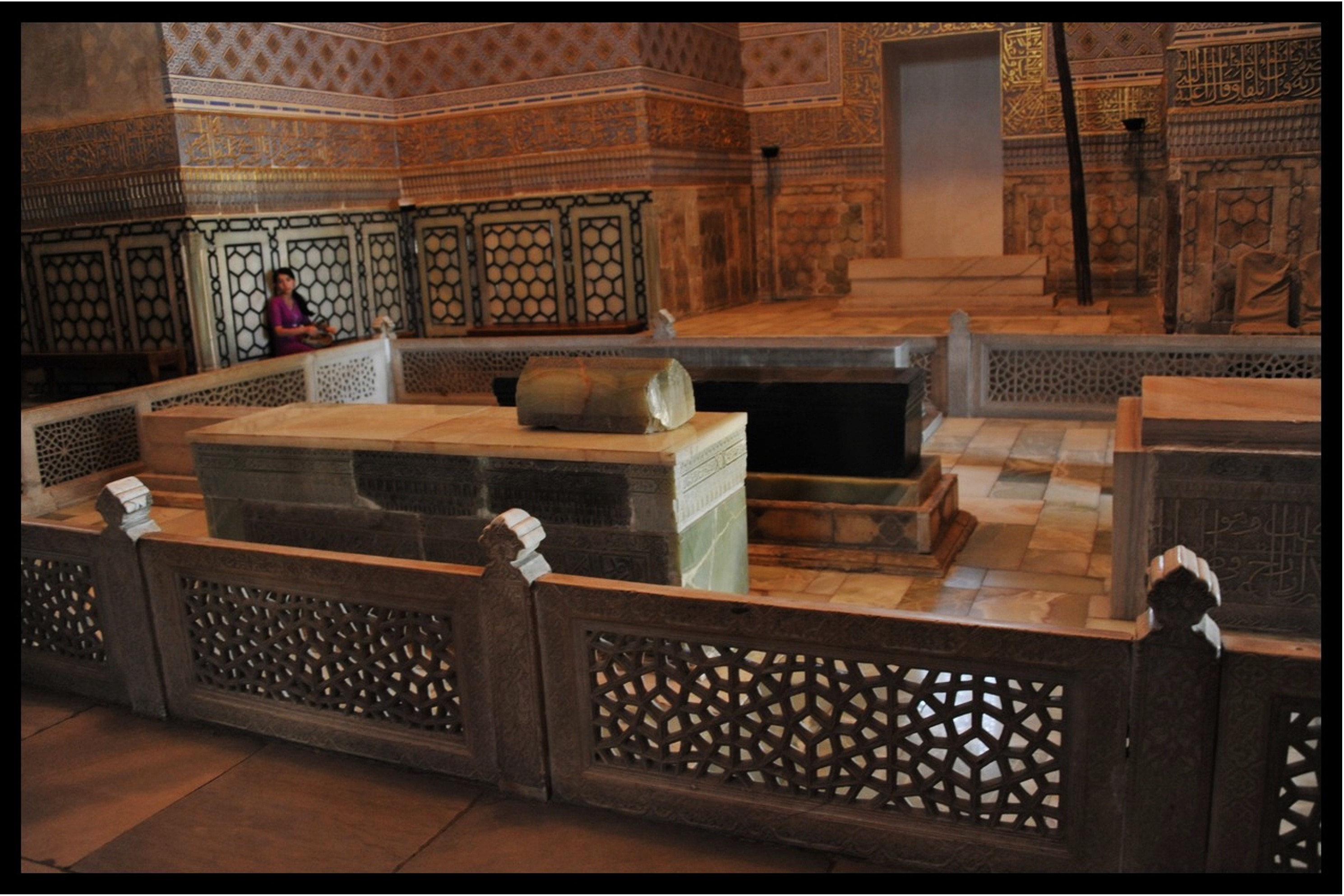 <ul><li><p>Built originally as a madrasa&nbsp;, it was converted to<span> </span>a mausoleum</p></li><li><p>The tomb space is not square, but rather a kind of cross-in-square plan</p></li><li><p>The interior is quite rich, with different colored marbles and pierced stonework</p><ul><li><p class="MsoListParagraphCxSpMiddle">Note how the change in plan from square to cross-in-square gives a more complicated visual aspect to the space</p></li></ul></li><li><p class="MsoListParagraphCxSpMiddle">The exterior shows the continuation of the Seljuk aesthetic, with blue and turquoise glazed brick combined with uncolored ones to make<span>&nbsp; </span>a “brick mosaic” of geometric kufic patterns</p></li><li><p class="MsoListParagraphCxSpMiddle">The most surprising element is the dome over the tomb, which has a very high profile and is covered with fine ribs completely encased in curved cuerda seca ceramic tiles fired to conform to the ribbing</p><ul><li><p class="MsoListParagraphCxSpMiddle">The high profile is a “false” dome, held up by wooden supports springing from the lower inner dome</p></li><li><p class="MsoListParagraphCxSpMiddle">The construction is very stable – it has survived earthquakes</p></li><li><p class="MsoListParagraphCxSpMiddle">The interior of the dome, showing its lower profile, along with the simple “muqarnas” shaped squinches alternating with ship’s keel arches</p></li></ul></li></ul><p></p>