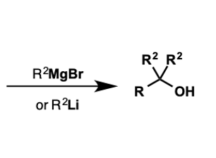 <p>what molecules convert to tertiary alcohols by organometallics?</p>
