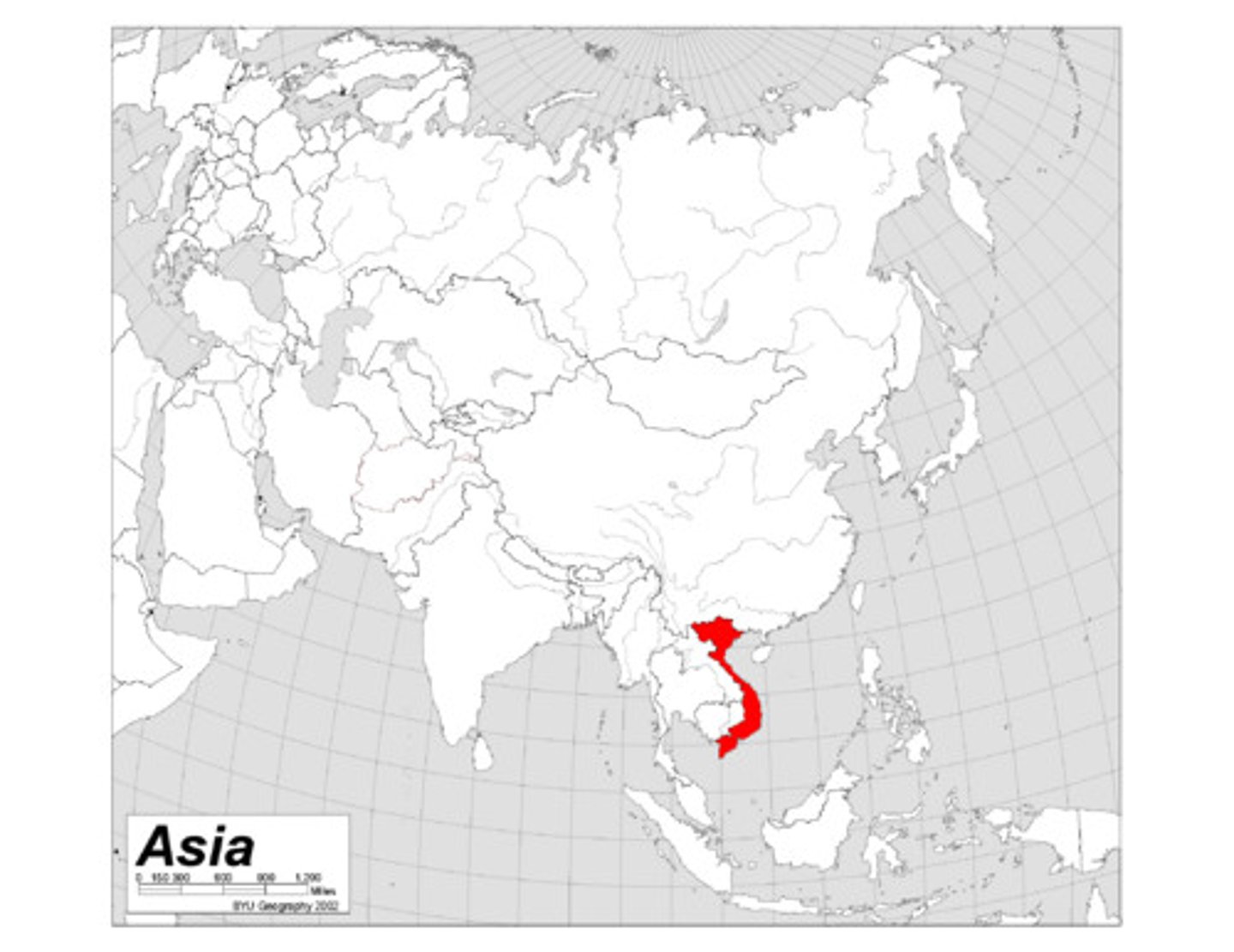 <p>Located to the far right of southeastern Asia directly above Indonesia. The Mekong River flows through a vast majority of this country</p>