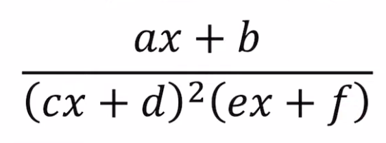 <p>if there is a repeated factor, (e.g the one in the image), how do u write out the partial fractions?</p><p>do the one from image</p>