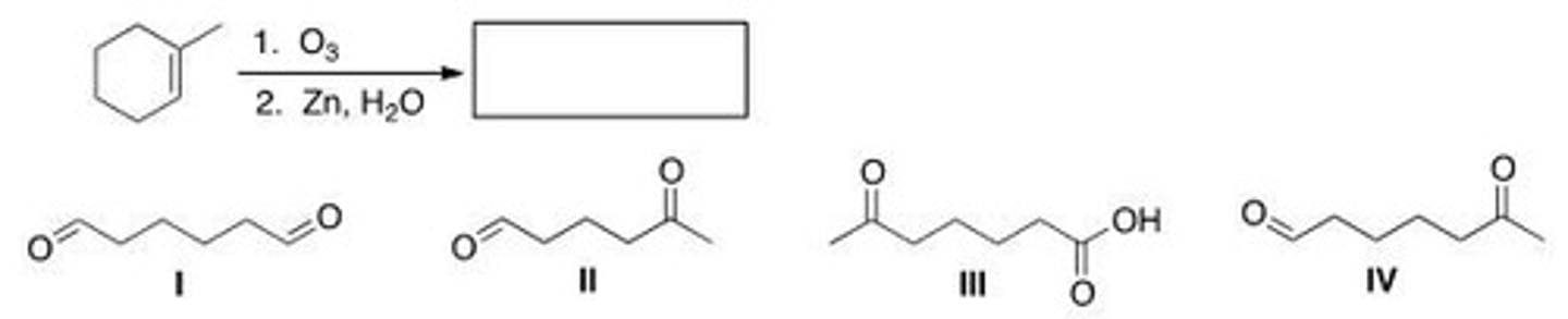 <p>Determine the product of the following reaction.</p><p>A. I</p><p>B. II</p><p>C. III</p><p>D. IV</p>