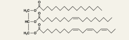 <ul><li><p>butter, coconut oil and palm oil are solids because of their high content of saturated fatty acids - olive oil and rapeseed oil are liquids</p></li></ul><p></p>