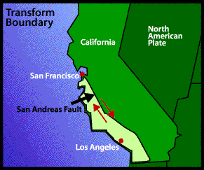 A major geological fault in California. Sliding Boundary, also a site of a lot of earthquakes