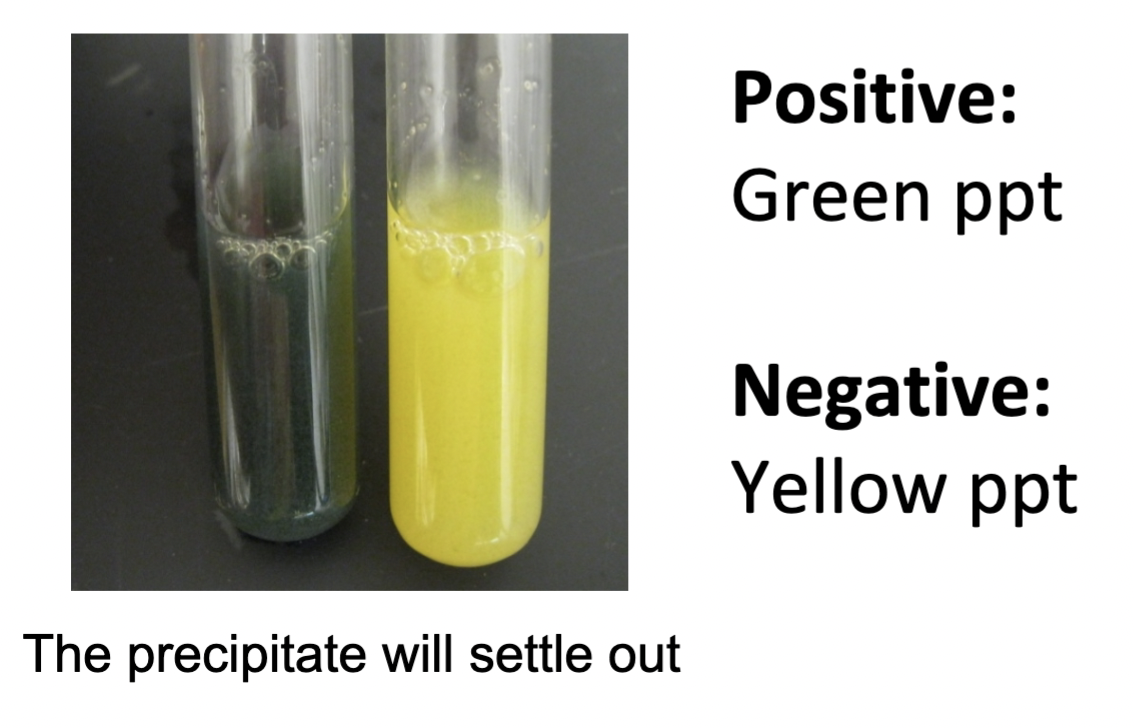 add FeCl3 to the reagent

\+ green precipitate

\- yellow precipitate