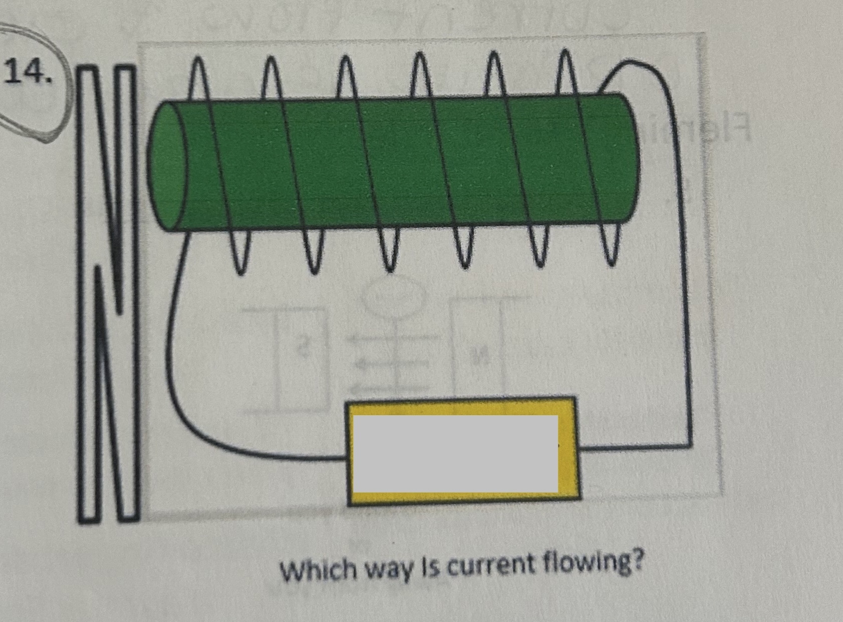 <p>Which way is current flowing</p>