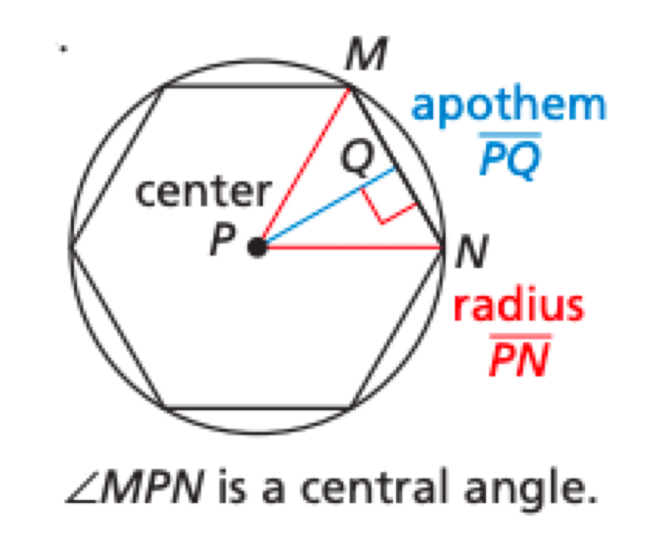 <p>The center and radius of its circumscribed circle</p>