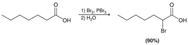 <p>alpha halogenation of a carboxylic acid when treated with bromine in the presence of PBr3</p>