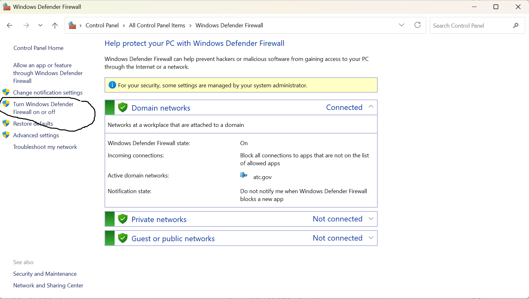 <p>Go to Control Panel &gt; Windows Defender Firewall &gt; Turn Windows Defender Firewall on or off.</p><p></p>
