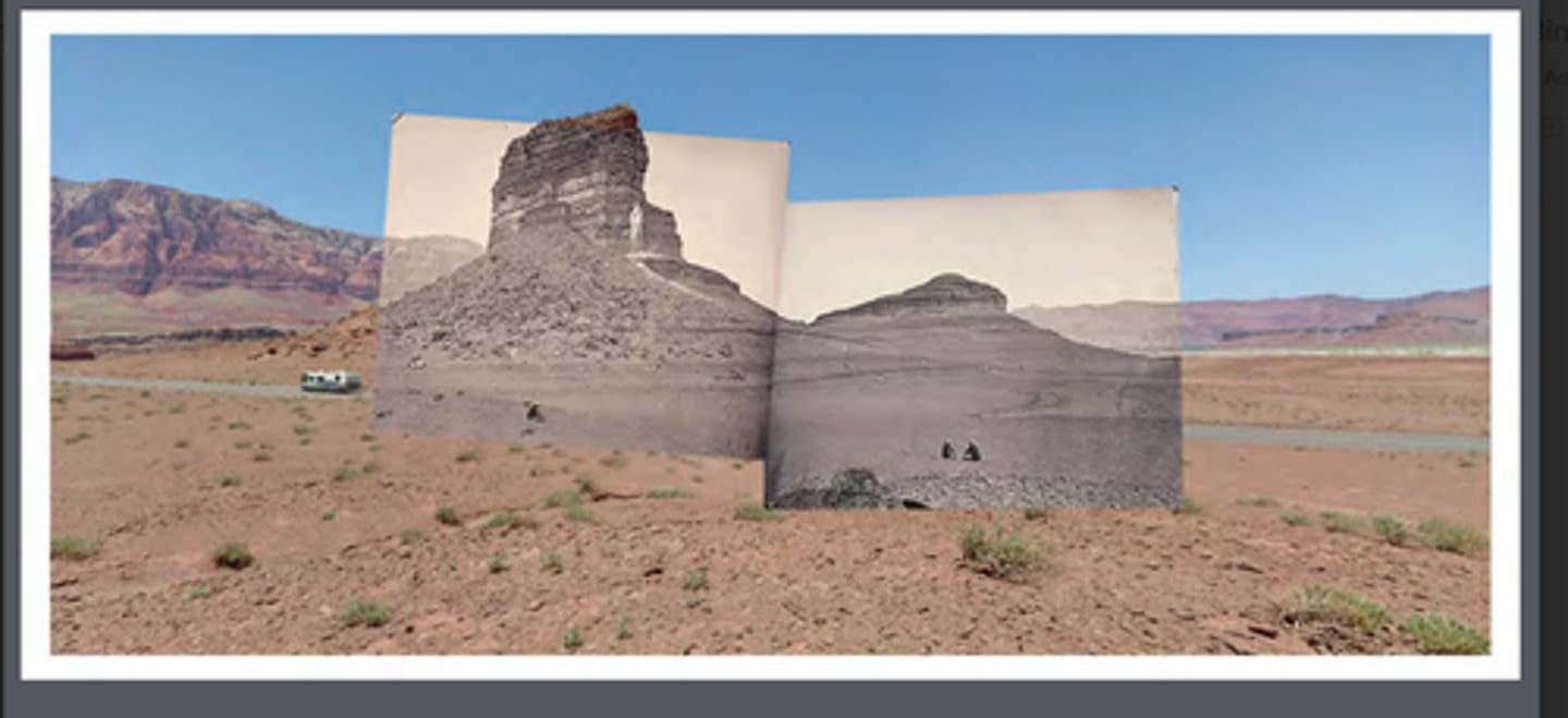 <p>Pictures of landscapes with other photos copied over. Most photos have color.</p>