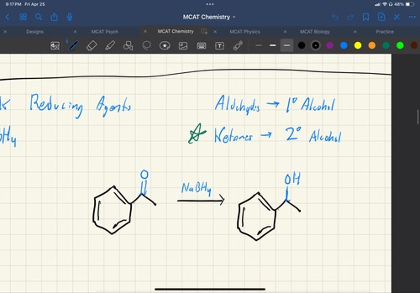 <p>Sodium Borohydride (NaBH4)</p><p>- Can only reduce aldehydes, ketones, and acids to alcohol</p>