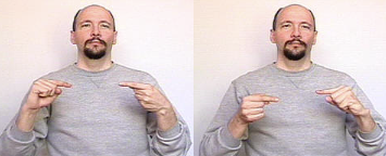 <p>twist fingers - right hand twists one way, left hand the other way once</p>