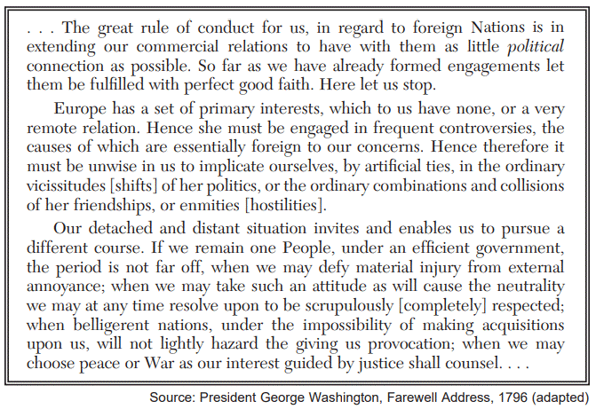 <p>Based on this passage, President Washington would urge the United States to avoid</p>