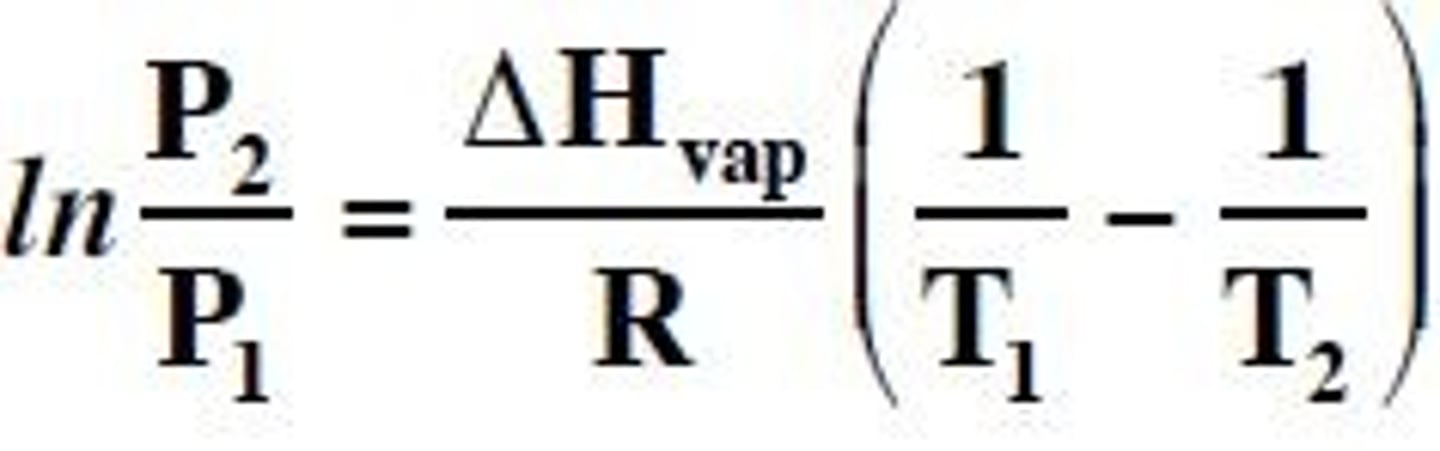 <p>an equation that displays the exponential relationship between vapor pressure and temperature</p>