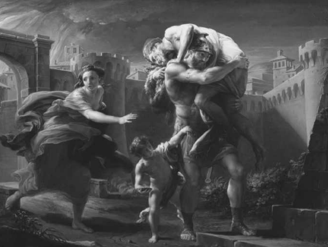 <p>Figure 2.6: Who is the woman following behind the group as they flee?</p>