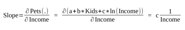 <p><span>Pets = a + b*Kids + c*ln(Income)</span></p>