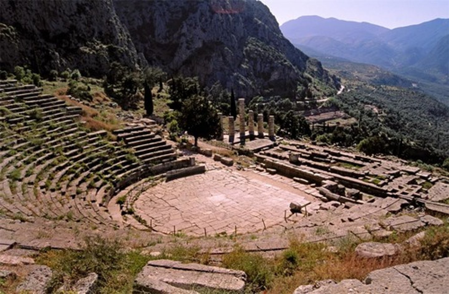 <p>Period: Classical Greek</p><p>Medium: Architecture</p><p>Structure: Stone amphitheater with circular stage, 35 rows of stone benches</p><p>Location Significance: At Delphi sanctuary, considered "navel of the world" by Greeks</p><p>Function: Performances of Greek drama and comedy</p><p>Cultural Importance: Shows Greek ritual practices, beliefs, entertainment</p>