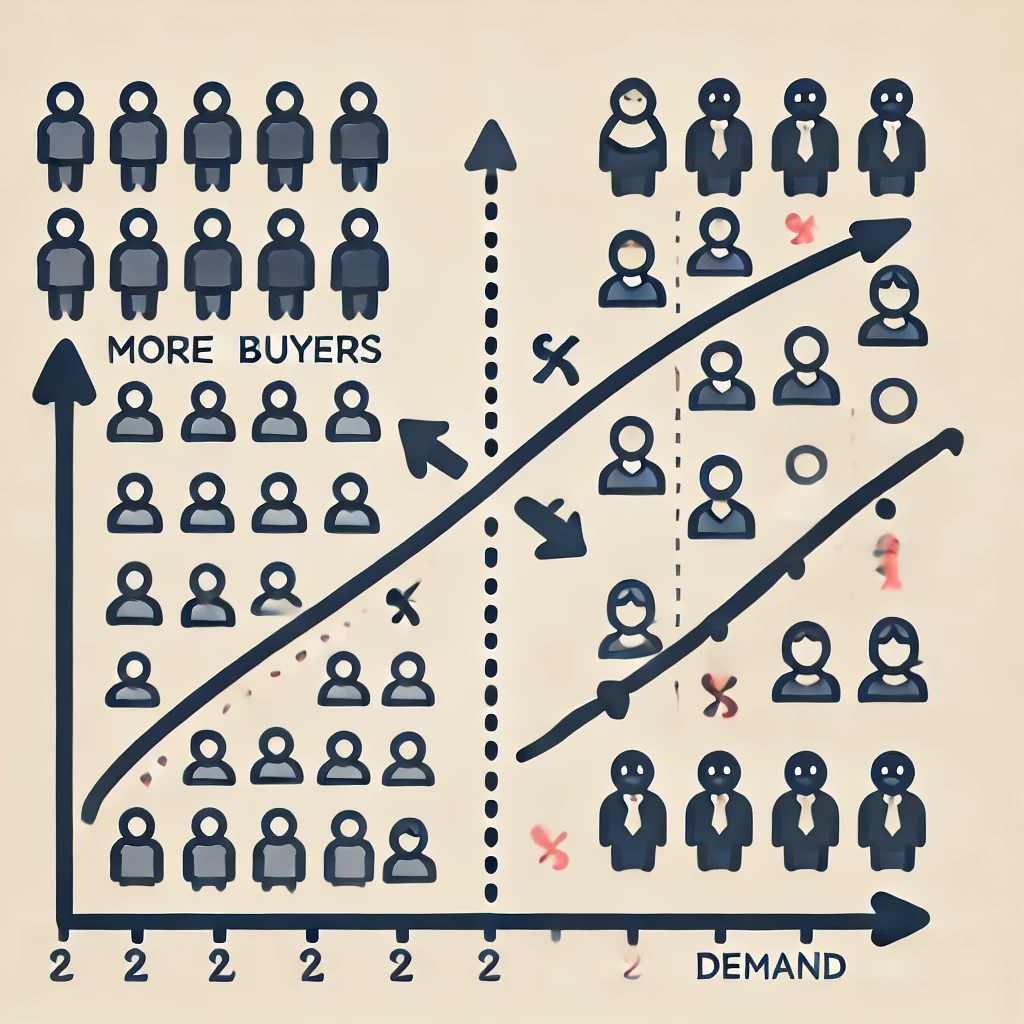 <p><span style="color: yellow">Discuss the impact of a change in the number of buyers on the demand curve. Give an example.</span></p>