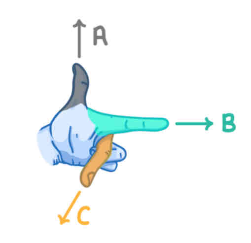 <p>What does <strong>B </strong>/<strong> </strong>forefinger represent?</p><p style="text-align: start"><em>Flemming’s Left Hand Rule</em></p>