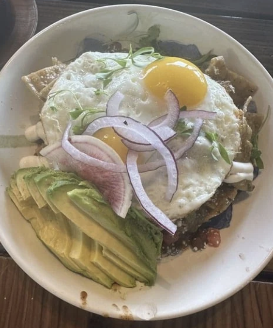 <ol start="10"><li><p>Brekkie: Chilaquiles Verdes* $15</p></li></ol><p></p>