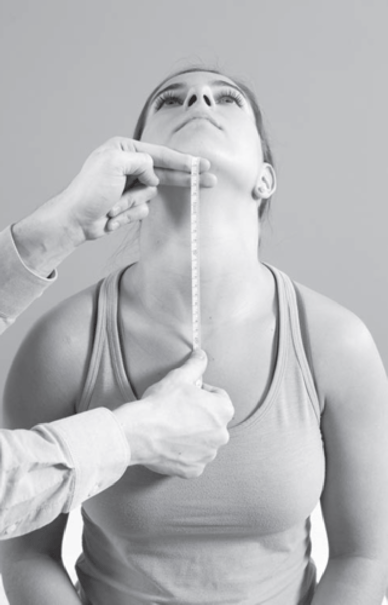 <p>tip of chin to sternal notch</p>