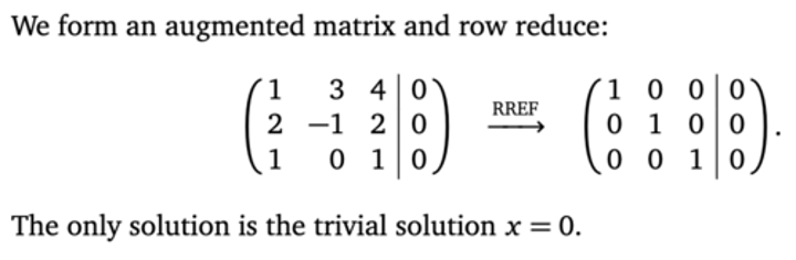 <p>the solution x=0 of a homogeneous equation Ax=0 (when the variables of a homogeneous equation/ matrix are equal to zero)</p>