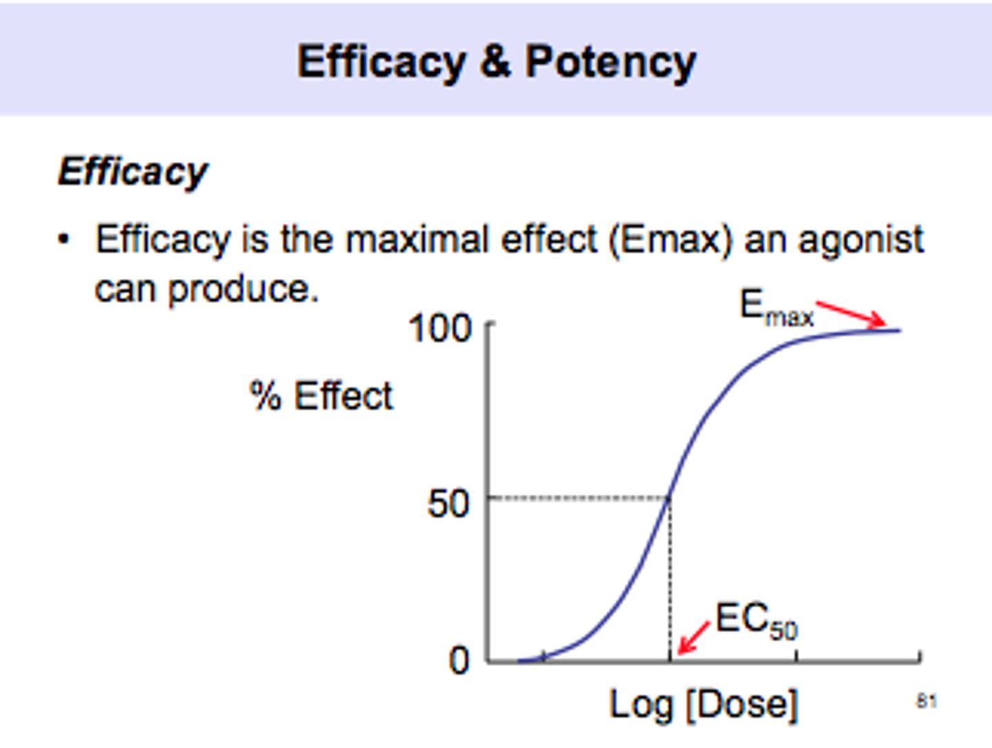<p>Maximum effect achievable by a drug</p>