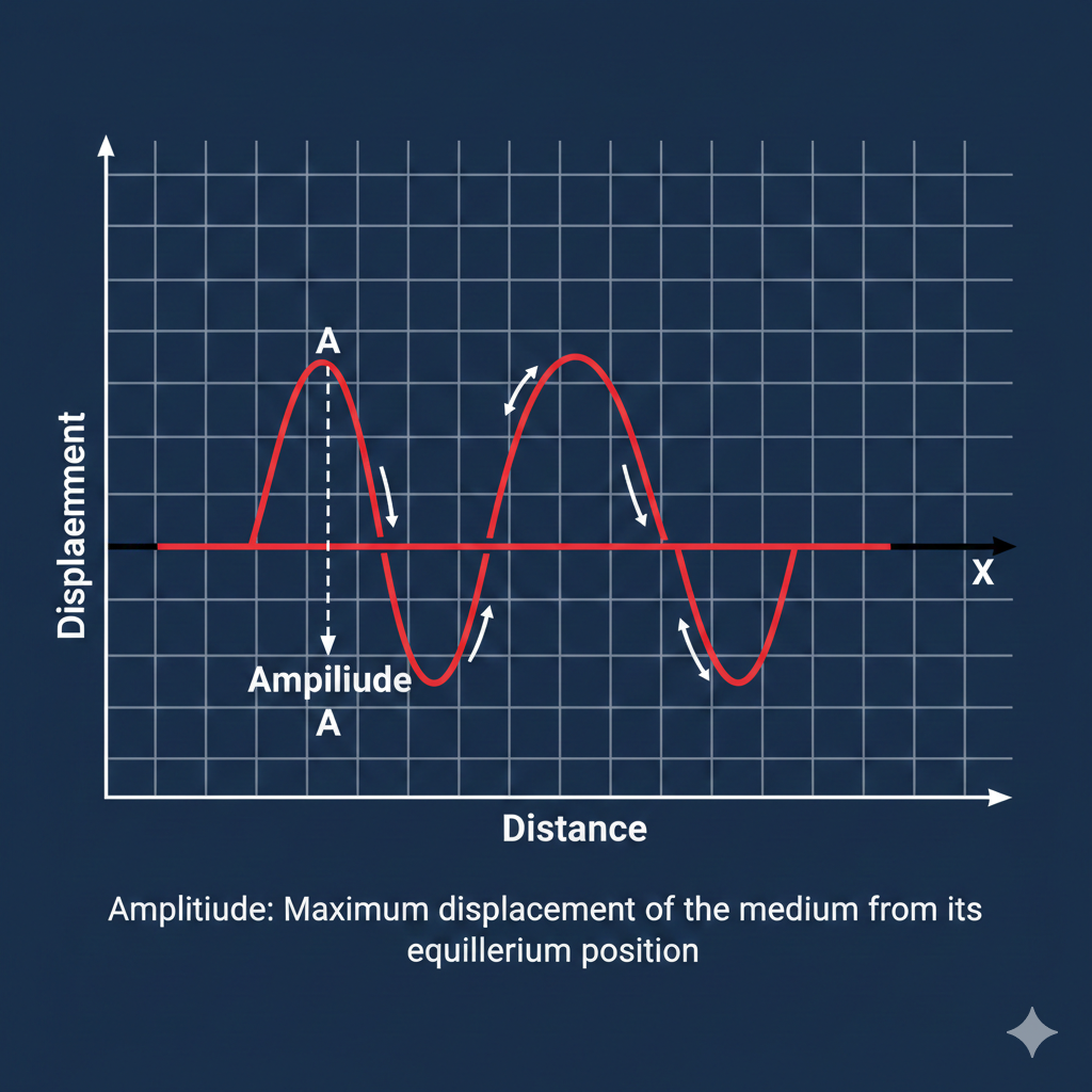 <p>The maximum distance a particle moves from its rest (equilibrium) position to either a crest or a trough.</p>
