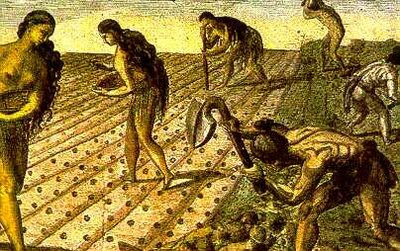 <ul><li><p>Allowed colonists to enslave Indians (farming and labor) in return for converting them to christianity, “protecting them.”</p></li><li><p>The system just led to harsh conditions for the natives and was used as an excuse to make slavery acepetable</p></li></ul><p></p>
